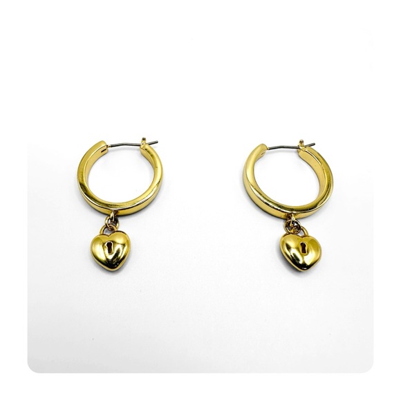 ★ NWT Ann Taylor “heart lock” Hoops - Golden ★ - Picture 3 of 14